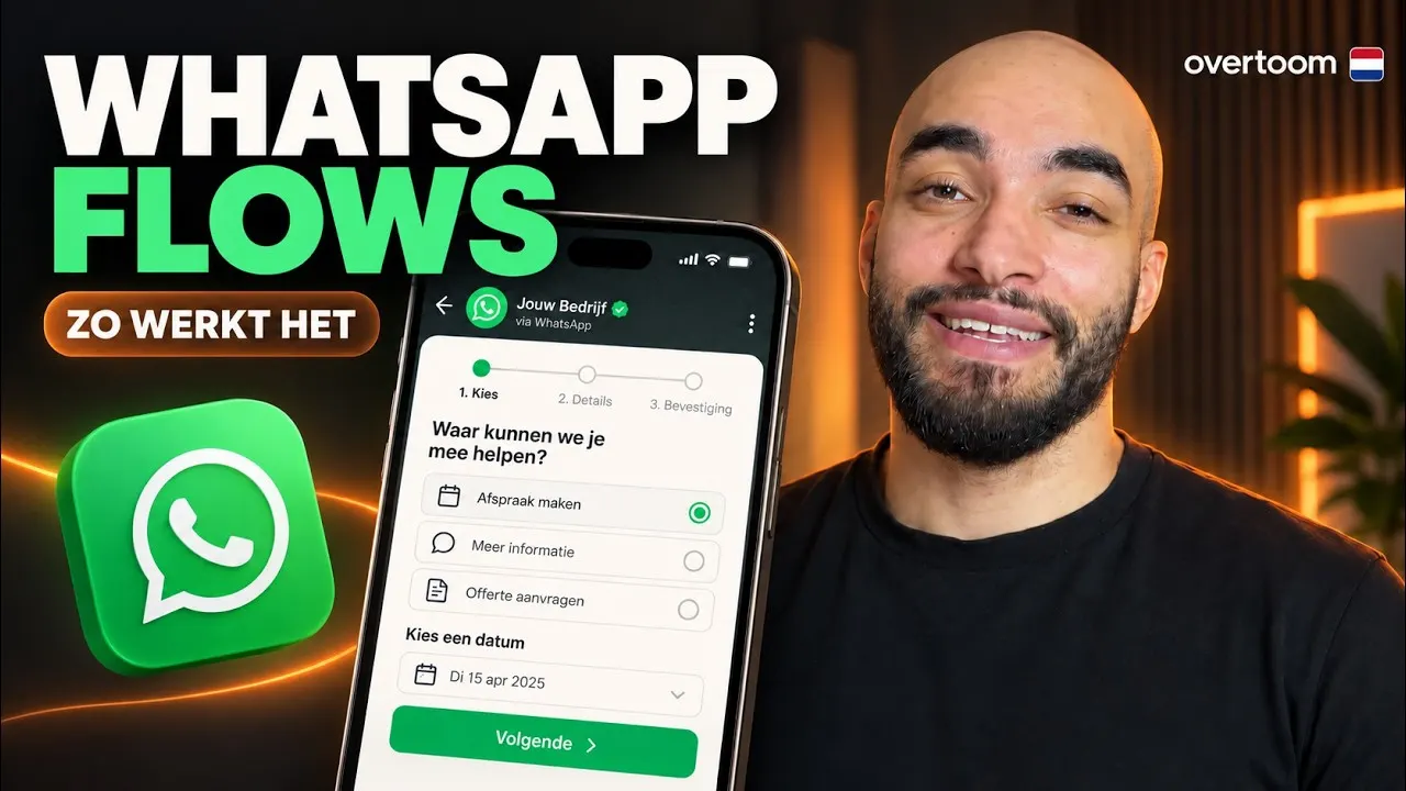 Jamal Ceder naast een telefoon met een WhatsApp Flow waarin je een afspraak maakt